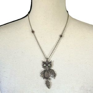 Lucky Brand Silver Tone Articulated Filigree Owl Pendant Necklace Retro Bohemian